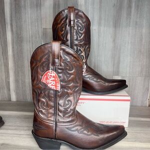 Laredo Hawk Western Snip Toe Cowboy Boots Mens 10.5 Leather Brown